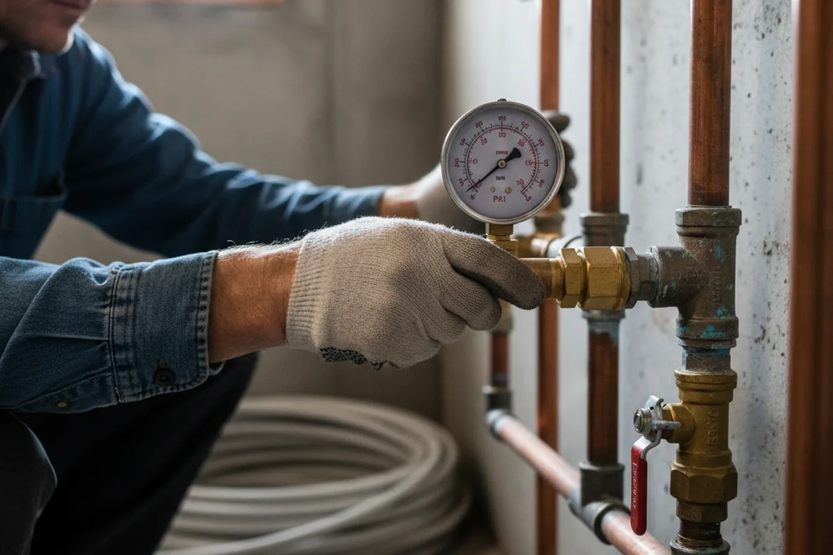 Pressure testing a repaired line during Water Line Repair in Hopedale